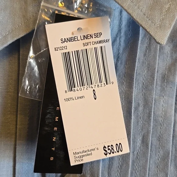 Grace Elements-Linen blue pleated top with 3/4 sleeves Size 8 NWT. - Picture 3 of 8